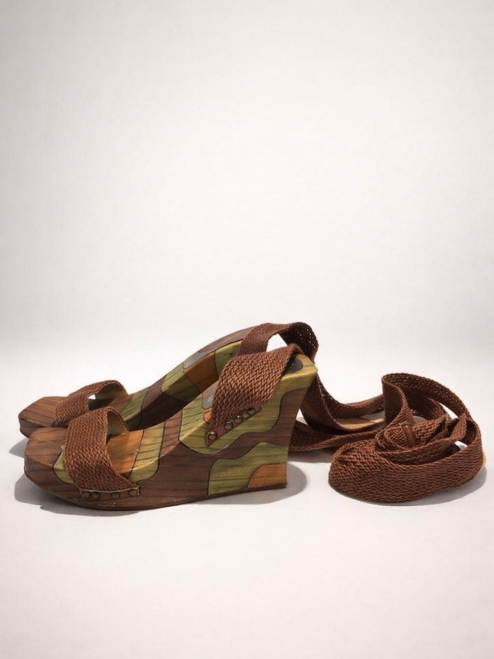 Paloma Barceló Jigsaw Wooden Wedge, Rope&Leather laces, rivets, 36, EUC - Picture 2 of 12